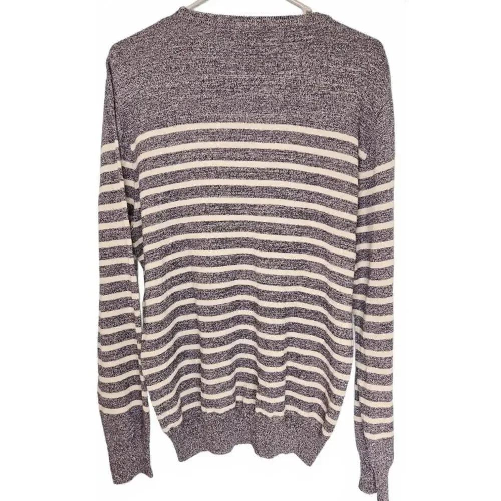 J.Crew Men's Blue and White Striped Crew Neck‎ Sweater Large
